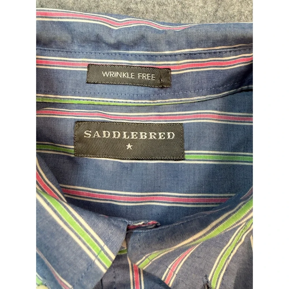 Saddlebred Mens Blue Striped Short Sleeve Button Down‎ Wrinkle Free Shirt XL